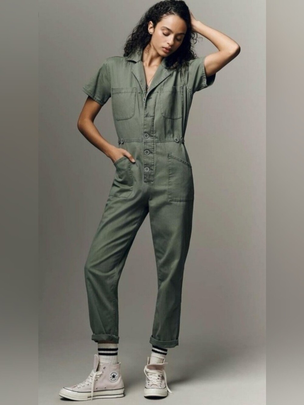 Pistola Grover Field Jumpsuit Sagebrush Green Coveralls Womens M 100% Cotton